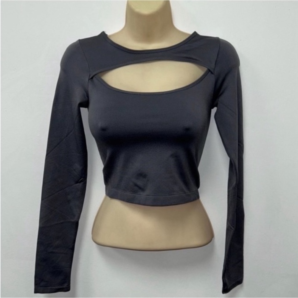 Grey Cutout Long Sleeve Top